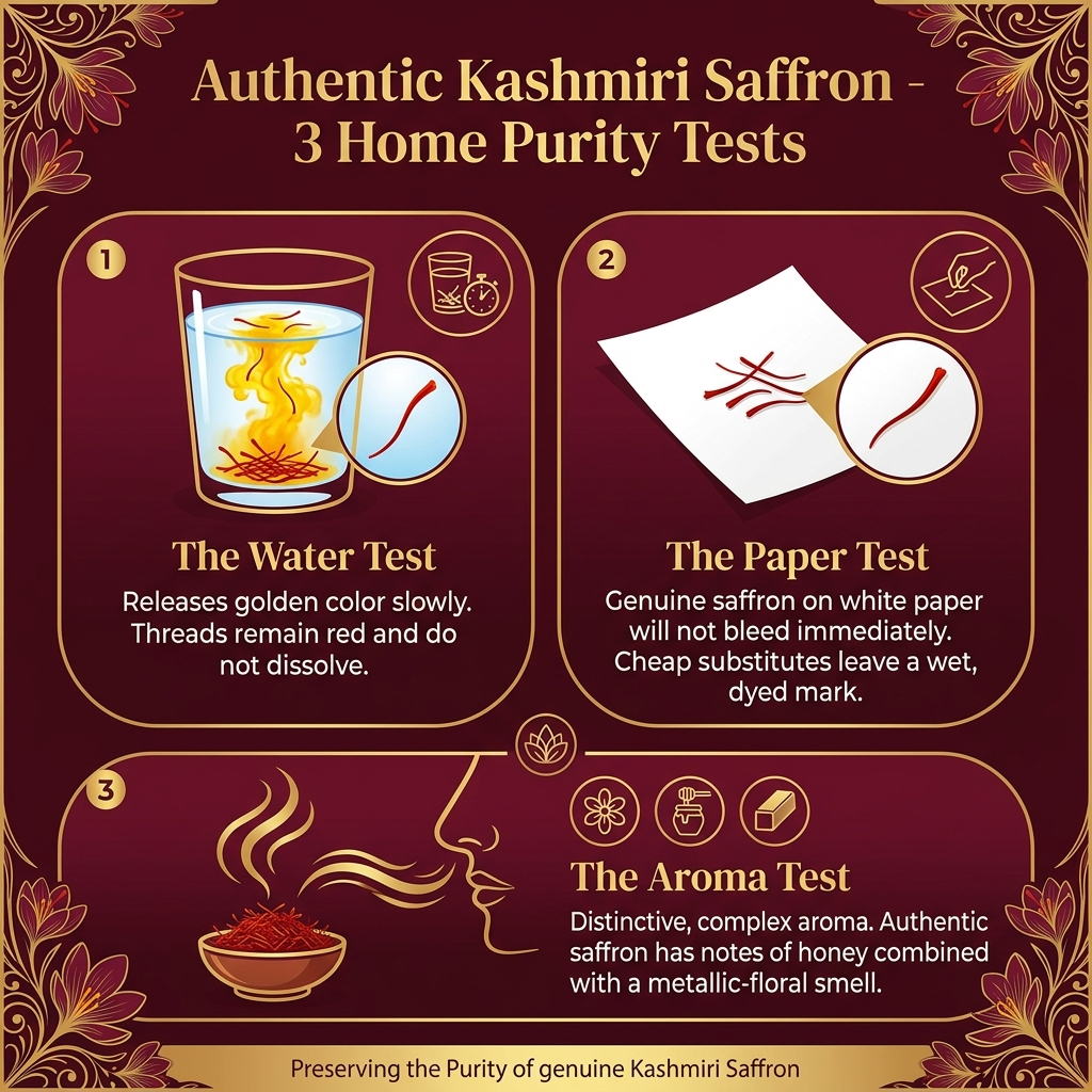 How to test pure Kashmiri saffron at home — 3 purity tests: water test, paper test, aroma test