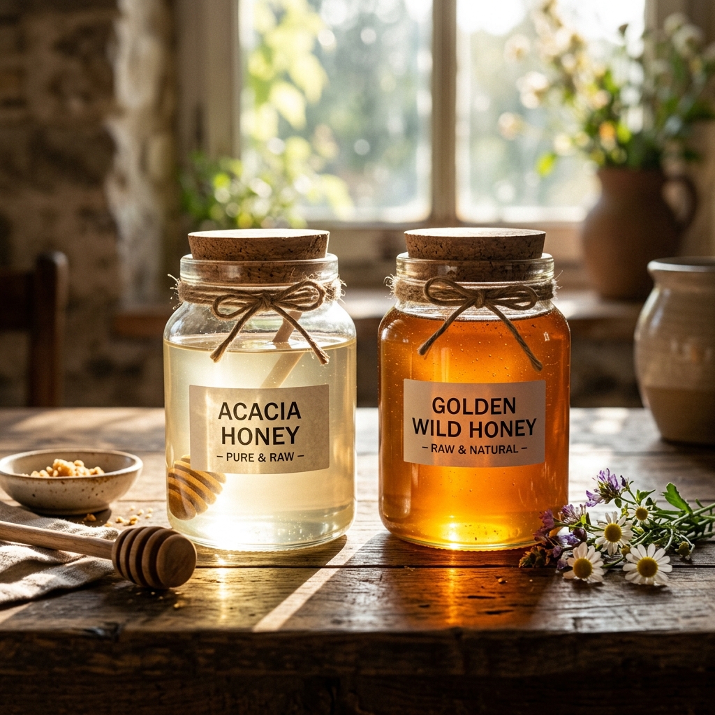 Kashmir Acacia Honey — Pure White (500g) — 500g glass jar | Kashmir Essence