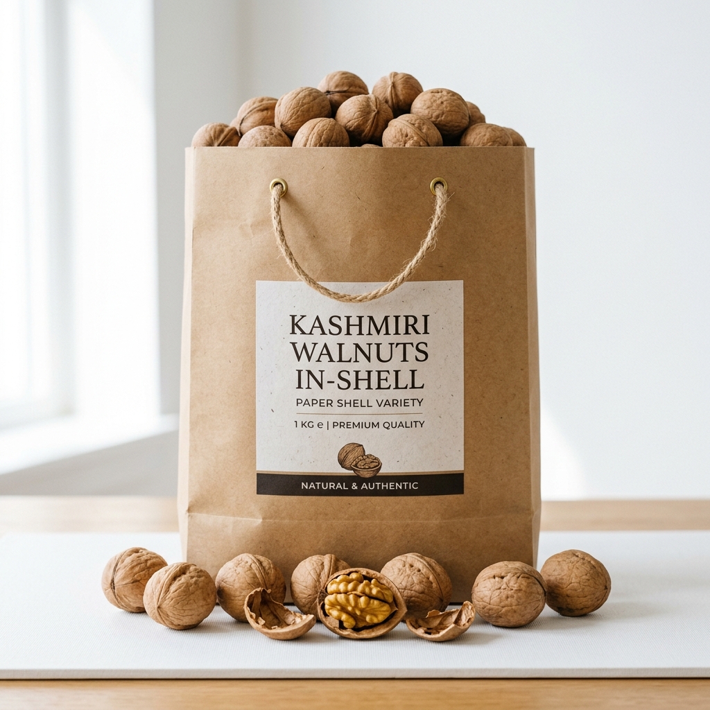 Kashmiri Walnuts In-Shell (Paper-Shell) — 1kg — 1kg traditional bag | Kashmir Essence